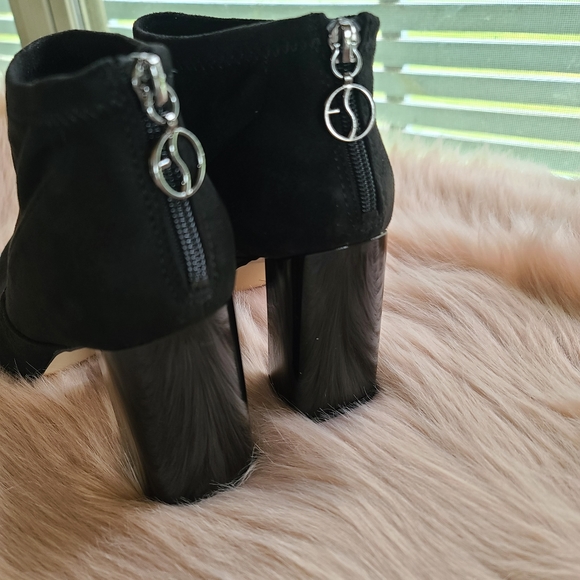 Black Ankle Boots Booties Suede Franco Sarto Block - Picture 6 of 10